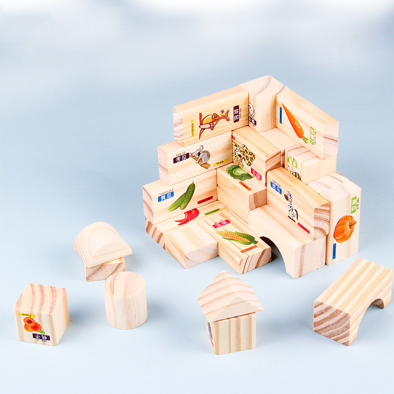 Weiweihu Puzzle para niños Gránulos grandes Bloques de construcción Fruta Pinyin Gránulos en inglés Educación temprana para niños Juguetes apilados de madera