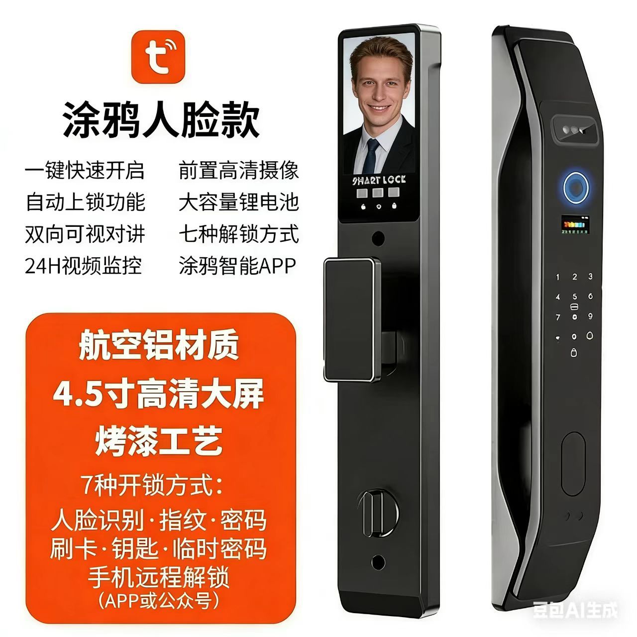 入户门指纹锁涂鸦智能锁密码锁手机tuya智能猫眼防盗门把手加厚