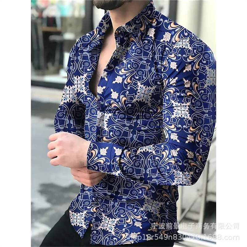 2025wish AliExpress 新しいメンズ 3D デジタルプリント長袖シャツ春メンズラペルスリムトップ|undefined