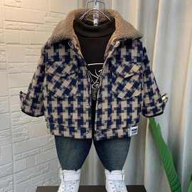 男童加绒外套205新款冬季痞帅宝宝加厚夹克儿童洋气棉服秋冬装潮