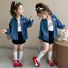女童小兔子贴标牛仔衬衫春秋款2025新款儿童韩版时尚女孩长袖上衣