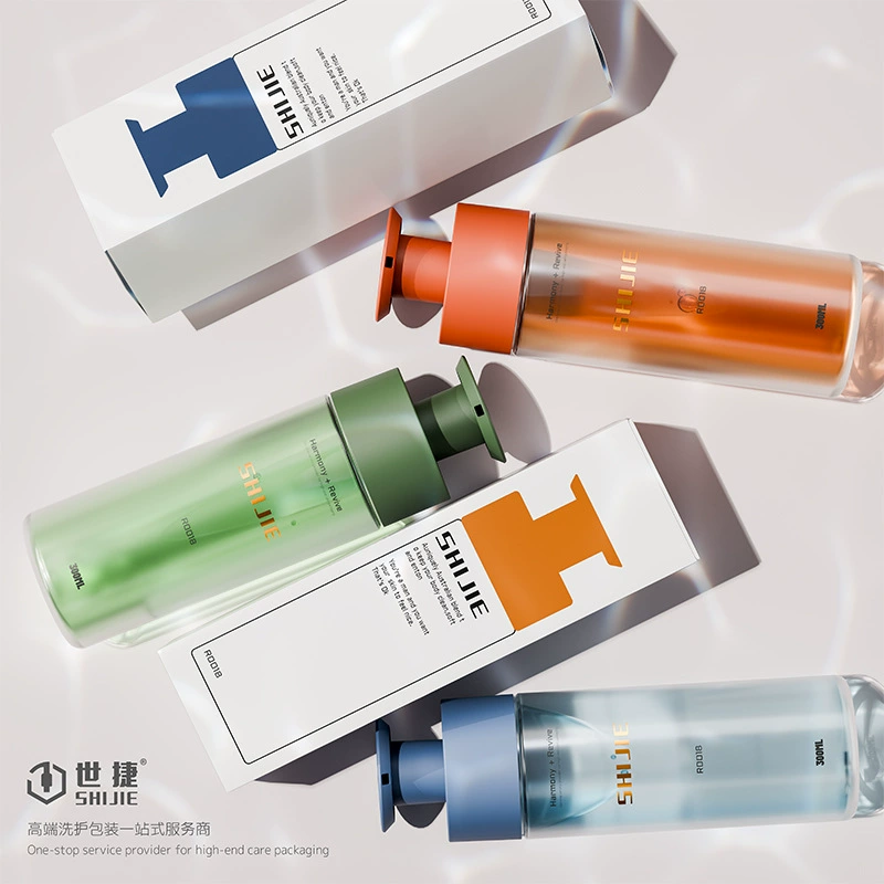 Прозрачная ПЭТ-бутылка на заказ яркая поверхность гладкий гель для душа бутылка 300ML500ML с экструзионной головкой насоса для ухода за волосами бутылка