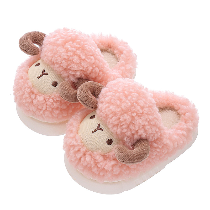 Zapatillas de algodón para niños de invierno, niños y niñas calientes y peludos lindos antideslizantes, zapatillas de algodón para niños pequeños y medianos.