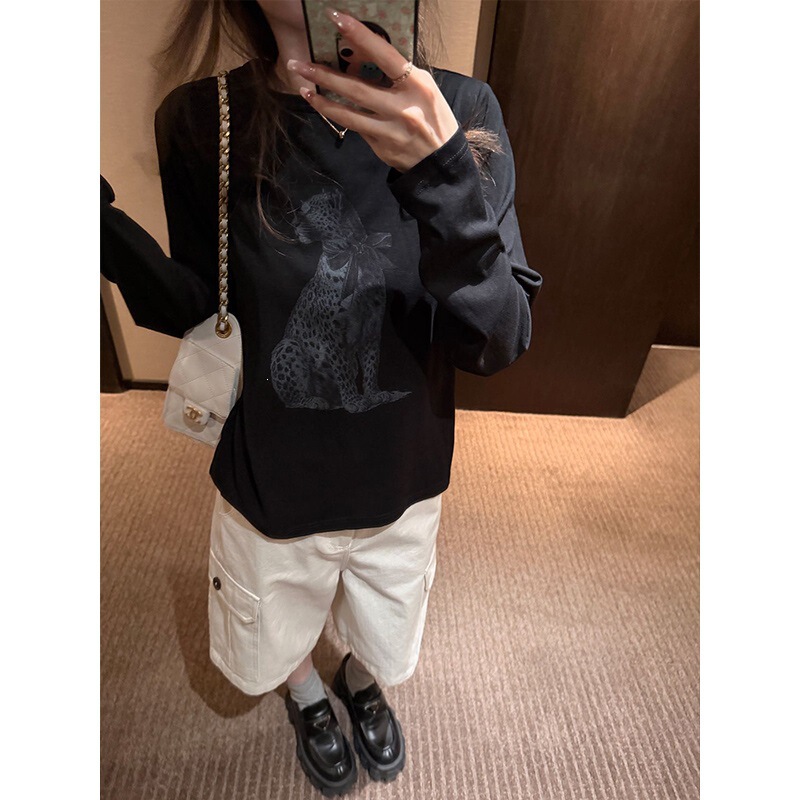 Women's long-sleeve T-shirt, 30% cotton, round neck, autumn top, fun print, 70% cotton, 26 new styles, leopard and snowflake print Women's long-sleeve T-shirt, 30% cotton, round neck, autumn top, fun print, 70% cotton, 26 new styles, leopard and snowflake print