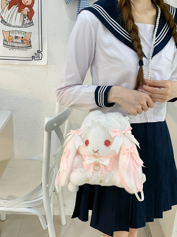 日系洛丽塔蝴蝶结兔子包包珍珠手提收纳包少女风甜美系列双肩背包|undefined