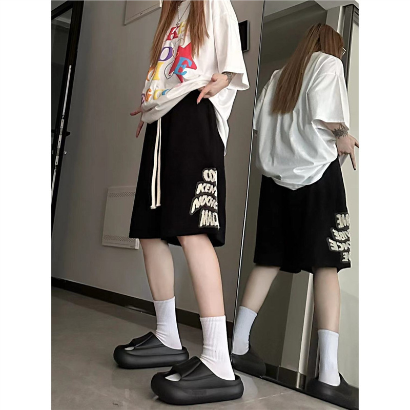 American Style Retro Sports Shorts Women's Summer Thin All-match Fashionable Loose Slimming Wide-leg Pants Trendy