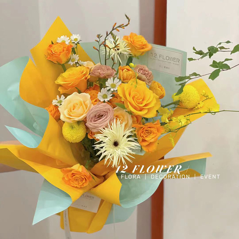 网红新款鲜花包装纸马卡龙撞色纸韩式新品双色欧雅纸鲜花礼品包装