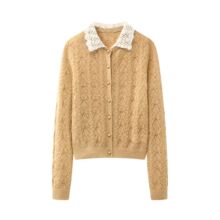 现货  2025新款蕾丝翻领复古甜美针织开衫上衣女 3J4E533