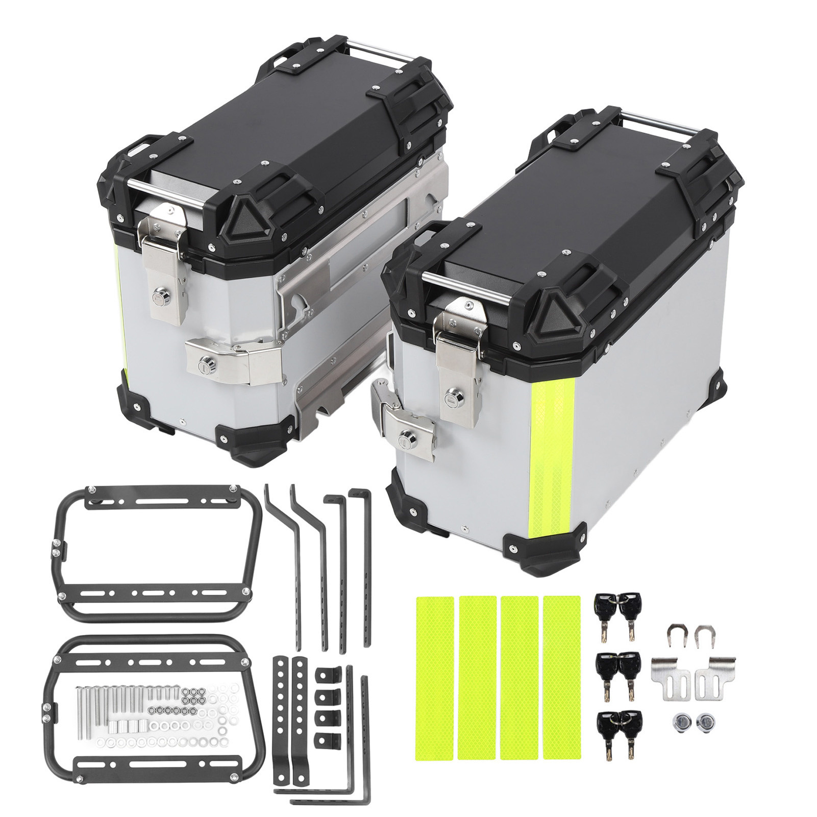 28L/35L Motorcycle Aluminum Alloy Side Box with Large Corner Protection, Waterproof and Anti-Collision, Travel Embossed X-Style Universal Modified Side Box