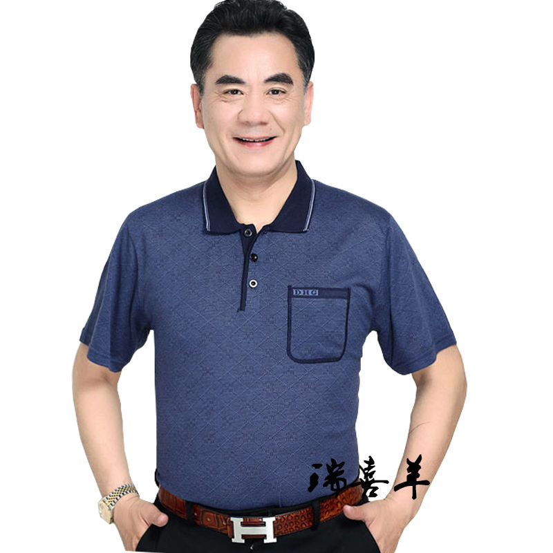 Mishima de punto de mediana edad y hombres de edad avanzada Camiseta de manga corta papá desgaste del verano más el tamaño casual ropa superior desgaste del abuelo de los hombres