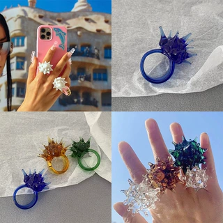 欧美夸张手工吹制玻璃戒指多色太阳琉璃ins款海洋球海胆ins风爆款