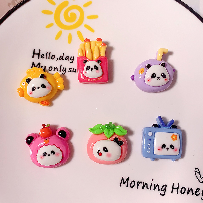 Nuevas frutas de dibujos animados panda oriental diy accesorios de resina pegamento crema adornamiento para el cabello de la caja del teléfono móvil botones de zapatos materiales hechos a mano, etc