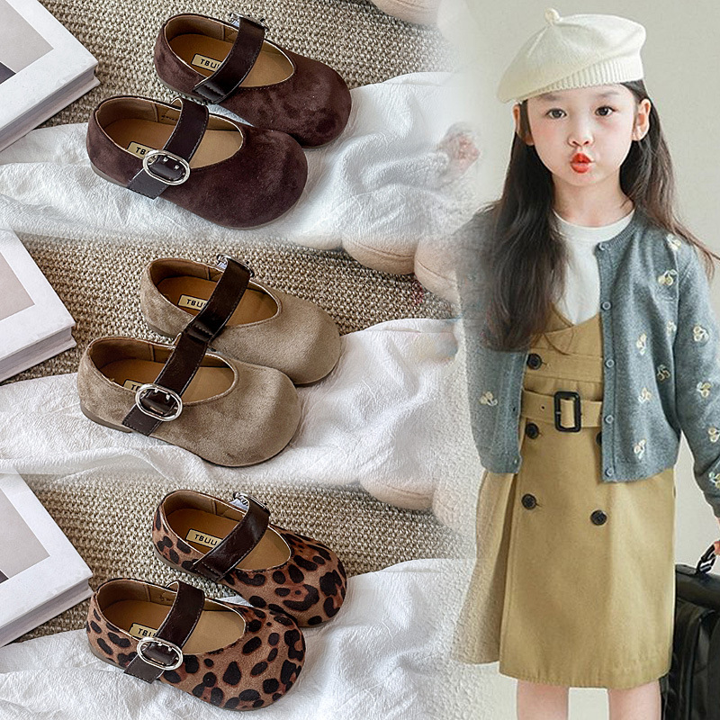Children's Cute Leopard Print Small Leather Shoes 2026 Spring and Autumn New Style Soft Sole Velcro Solid Color Girls' Small Leather Shoes Korean Style