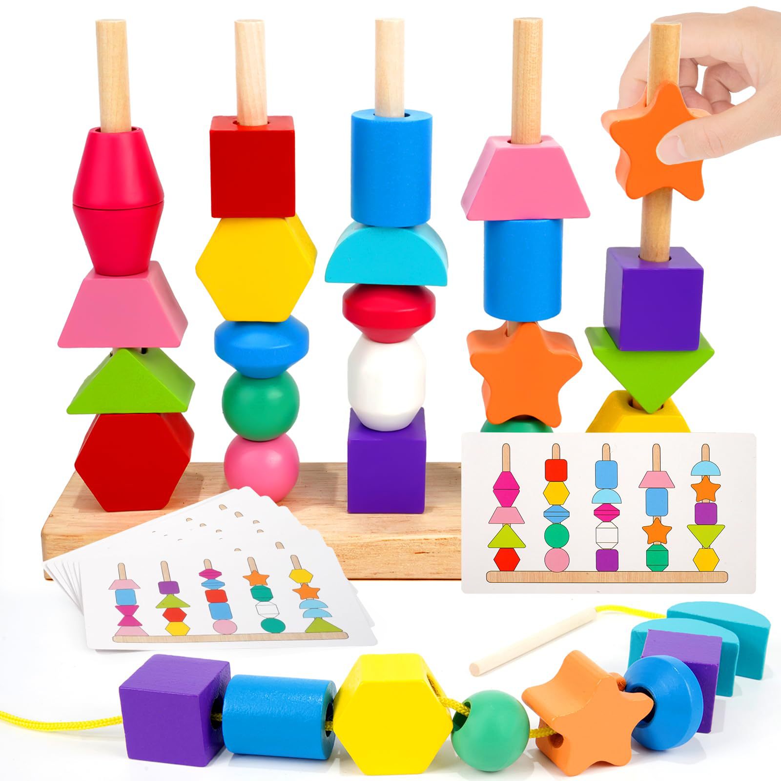 Cpc ce geometría de madera transfronteriza combinación cognitiva de bloques de construcción para niños con cuentas y cuerdas de cinco juegos de rompecabezas de columnas