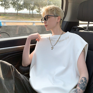 Sleeveless Vest Men's Summer New American Oversize Trendyy Brand Embroidered Loose Casual Waistcoat T-Shirt
