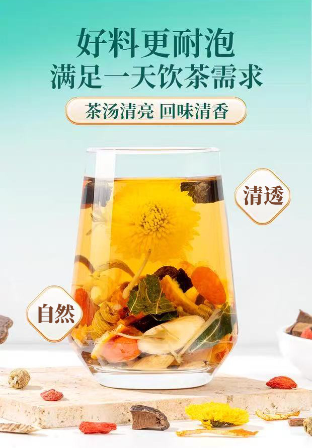 Dendrobium Reishi Chrysanthemum Goji Tea Shihu Lingzhi Ju Hua Gou Qi 15 Cold Brew Tea Bags 150g Gift Box in use