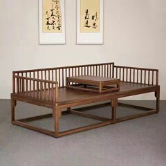 新しい中国風の古いニレ羅漢ベッドロングソファベッド禅ソファベッド伸縮ベッドロングソファベッドホームリビングルーム無垢材羅漢ベッド