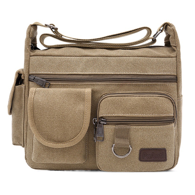 Canvas men's bag new casual bag simple versatile retro men's shoulder bag multi-layer large capacity Travel Messenger bag