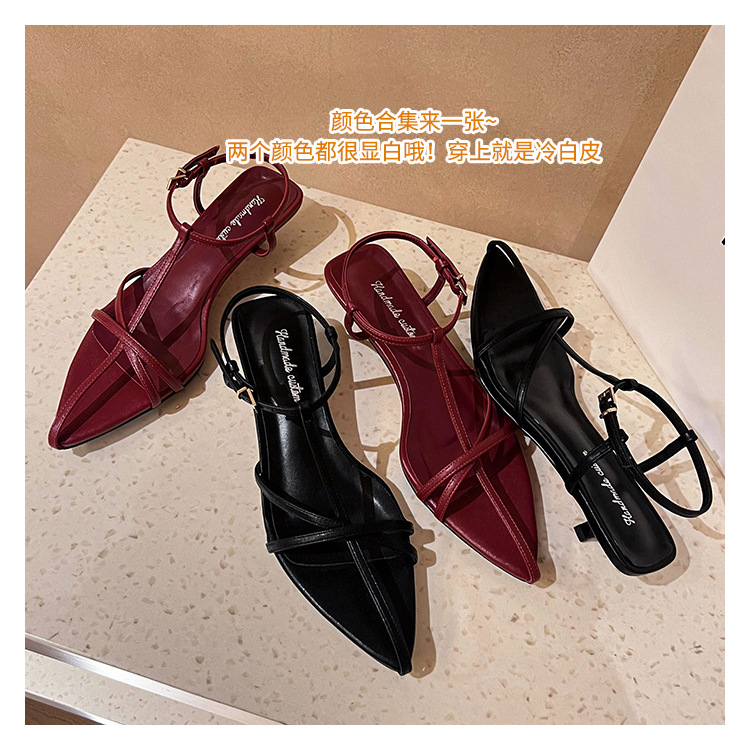 Sandal hở mũi nữ quai mảnh gót mèo con 4 cm phong cách tối giản — Màu đen chi tiết 9