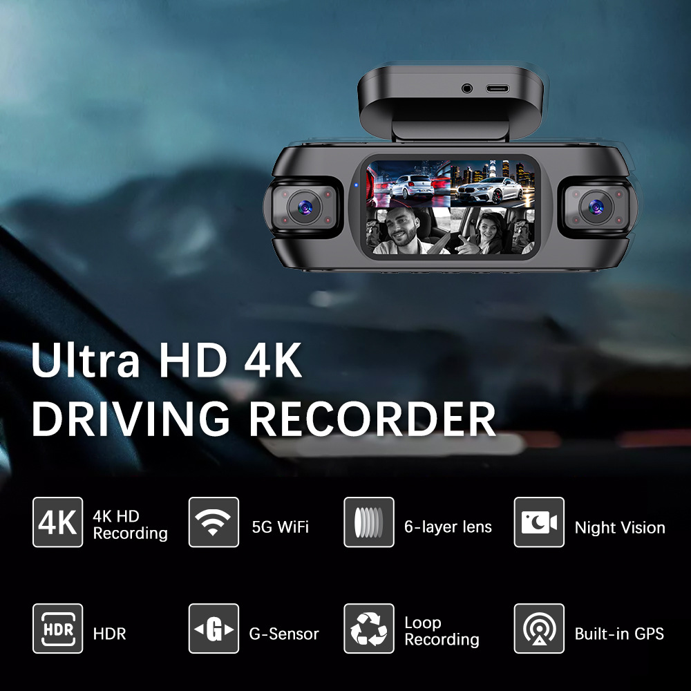 Cross-Border 3inch Ips Screen Four-Lens Four-Recording Dash Cam with Built-In Gps, Night Vision, and Wifi Multi-Lens Recording