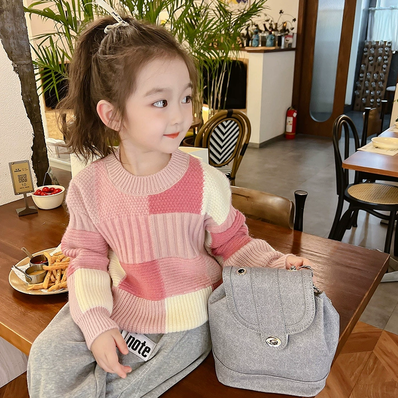 Свитер для девочек, теплая демисезонная детская Knitted down куртка, осень