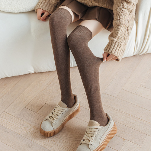 Women's extended terry over-the-knee socks winter warm stockings plus velvet thickened wool socks cotton knee and leg socks