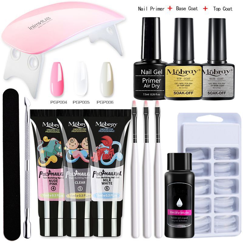 Amazon caliente poli uñas gel traje 6 color cristal extensión pegamento uñas arte herramienta traje