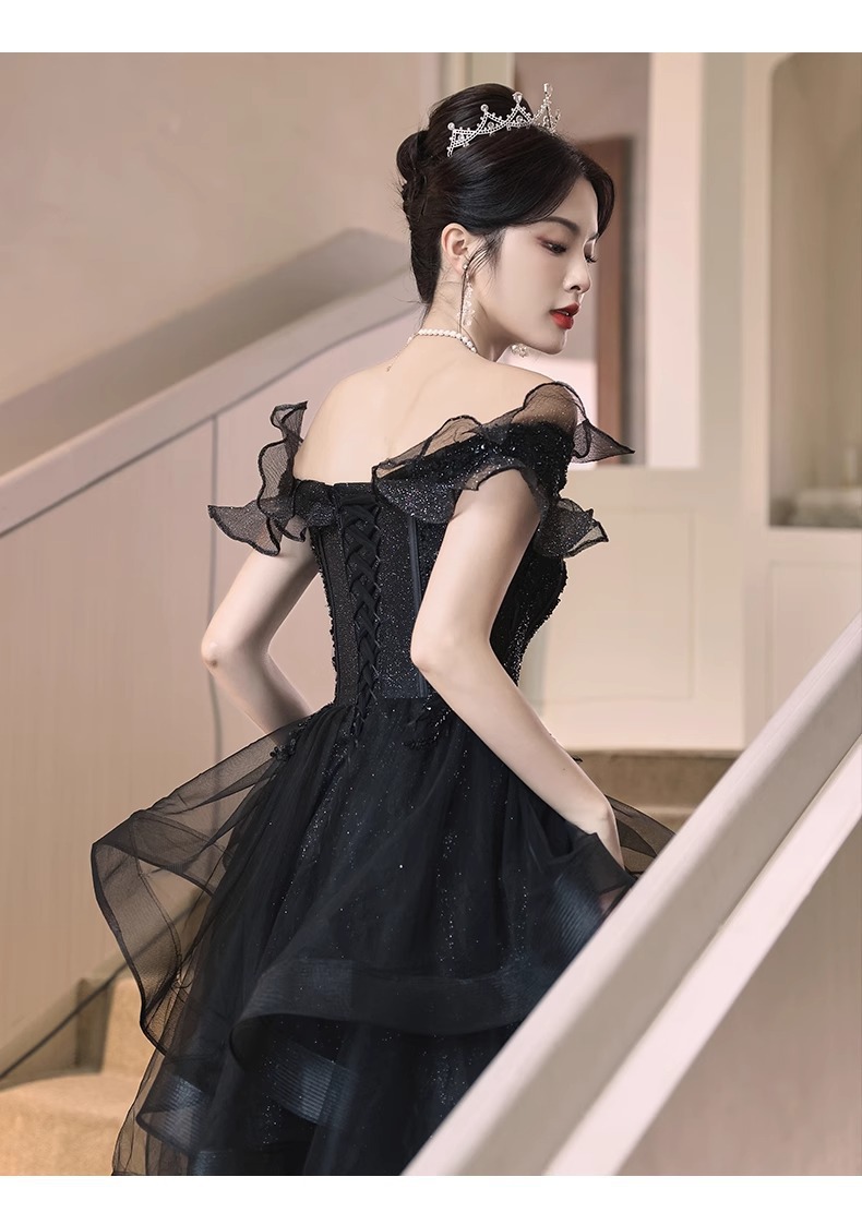 Đầm dạ hội đen trễ vai dáng dài sang trọng — Màu đen, Màu xanh xám chi tiết 18
