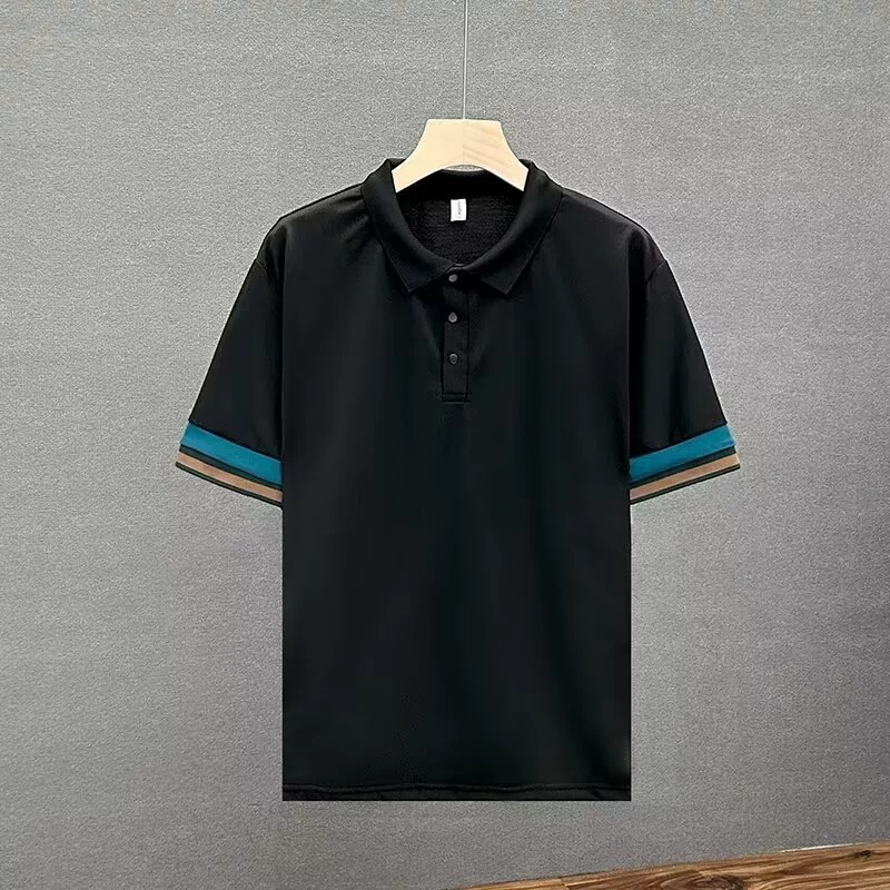 Модная летняя поло для отдыха - short sleeve, черно-белый/кофейный, размеры M-3XL