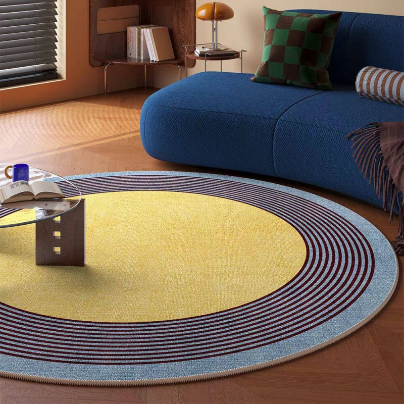Loop Pile Retro Colorful Carpet for Home Use, Bedroom Cooling Mat, Round Bedside Rug, Living Room Cotton Non-Slip Coffee Table Rug