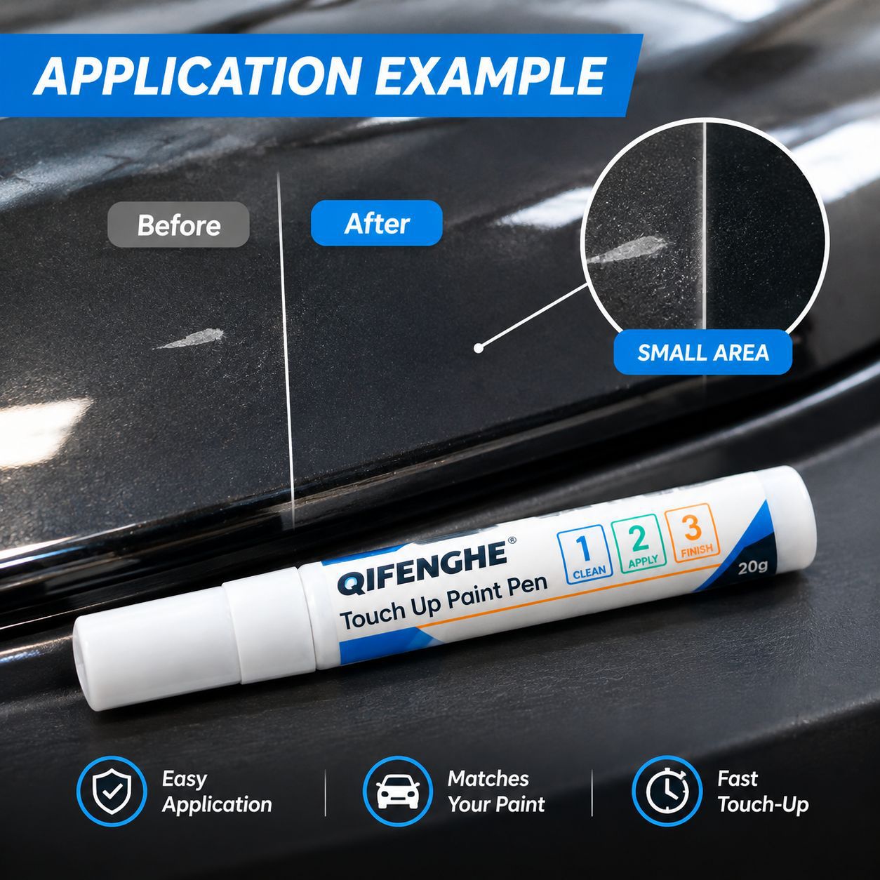 Cross-border car touch-up paint pen, black scratch repair tool, quick-drying and waterproof paint pen for car paint repair, 20g