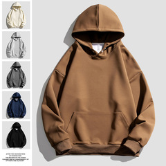 純色の帽子付きの男性400gの重いポンドとベルベットのファッションブランドが肩に落ちた上着のゆるいカジュアルフードの男性モデル
