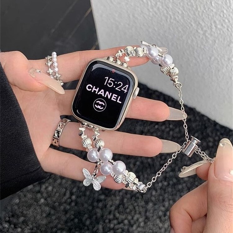 ApplewatchS10Ultra Pearl Butterfly Chain Strap Apple Watch iWatch9 Generation 87654 Women