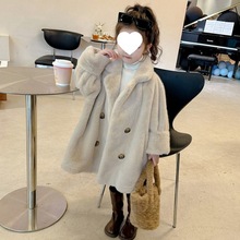女童皮毛一体新款皮草大衣儿童仿水貂绒皮草外套毛毛中长款冬潮流