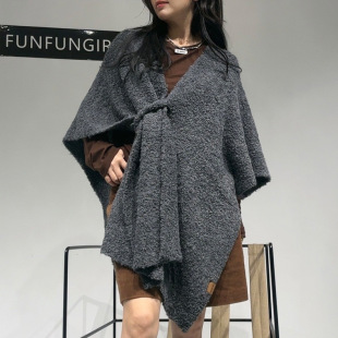 Autumn and winter knitted high-end wool thickened warmth shawl cape autumn and winter cape top solid color jacket