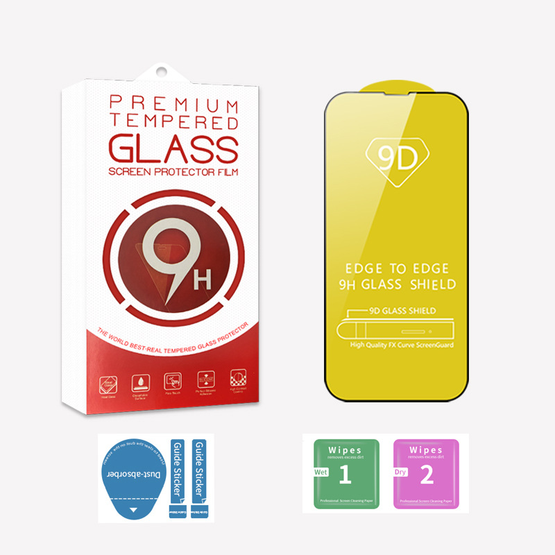 Protector de pantalla de vidrio templado 9D para Apple 11, 13, 12, iPhone 15, protector de pantalla completo, engrosado, anticaídas, con embalaje.