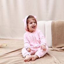 婴儿连体卫衣春秋款拉链式打底衣0-12个月连帽款宝宝睡觉连袜爬服
