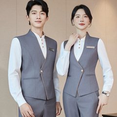 2025春秋男女职业马甲套装茶楼宾馆前台KTV火锅店餐饮服务员工服