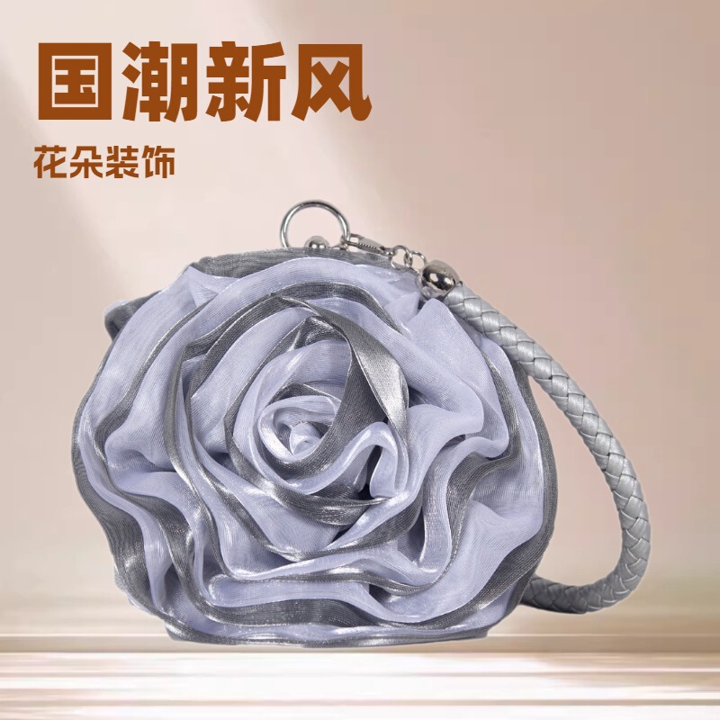 In-Stock Silk Three-Dimensional Flower Women's Bag Korean and Japanese Dress Evening Bag Handheld Bridal Bag Wedding Flower Bag Coin Purse