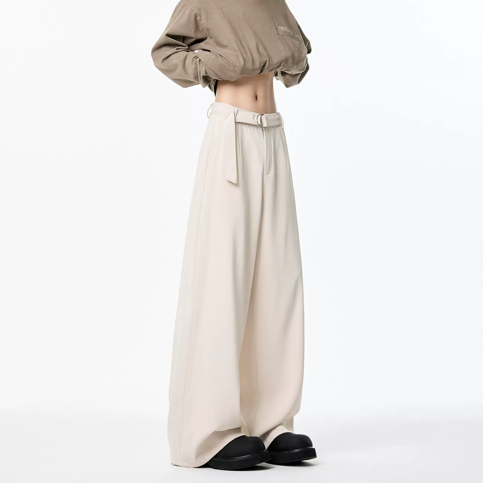 跨境t垂坠感阔腿弯刀西裤男款潮牌高级感休闲长裤宽松直筒裤代发