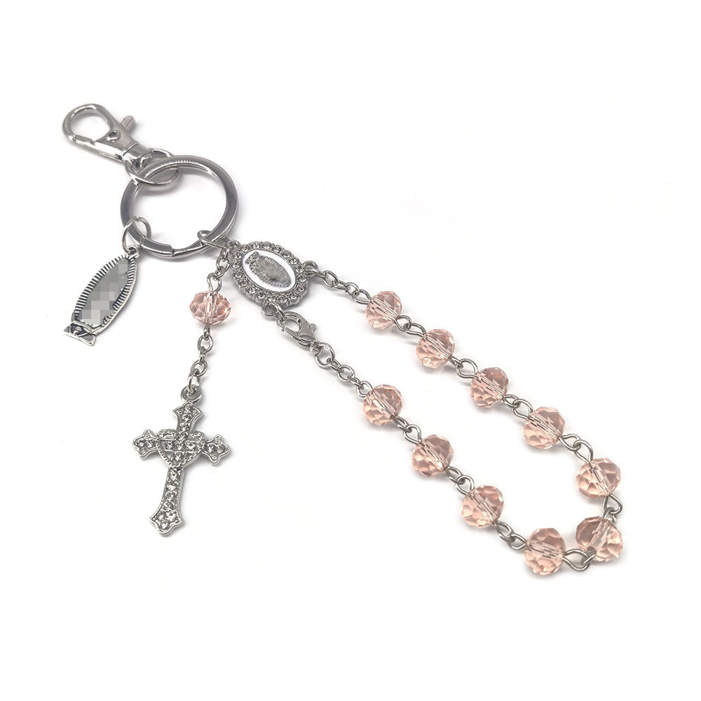 New cross-border crystal beaded diamond cross pendant, mobile phone chain, fashionable and light luxury keychain, bag pendant