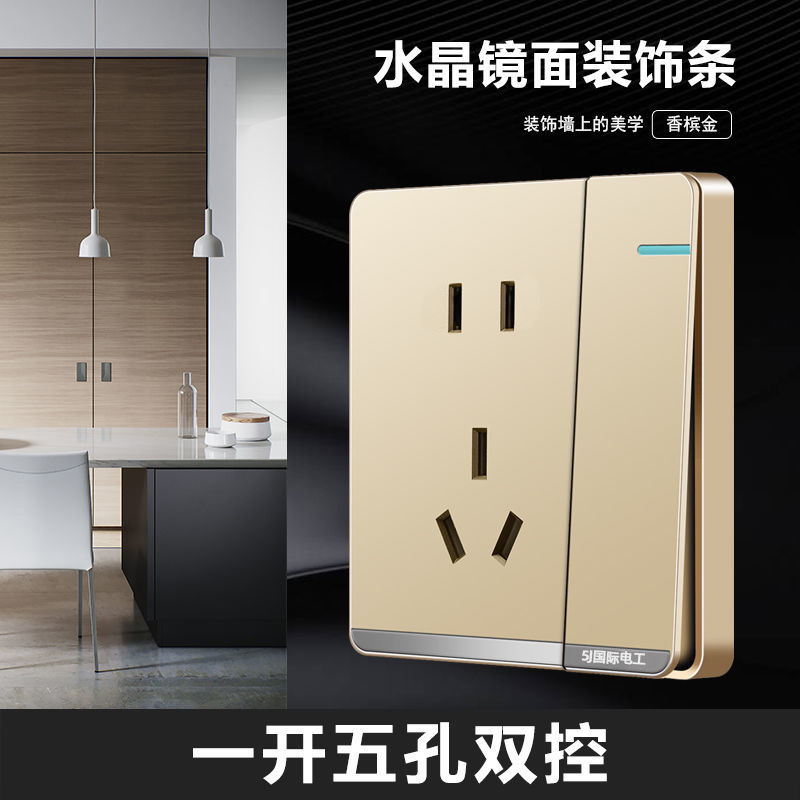 대형 플레이트 샴페인 골드 [거울 장식 스트립] - 개구부 1개, 제어 장치 2개, 구멍 5개