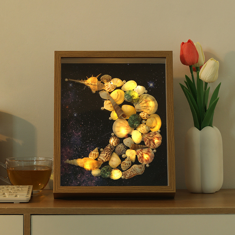 Tiktok handmade conch decorative light picture frame shell diy photo frame night light decoration bag birthday gift