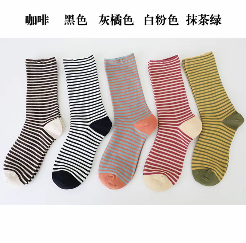 袜子女秋冬黑白条纹堆堆袜中筒袜韩版ins潮百搭时尚学生运动长袜|undefined