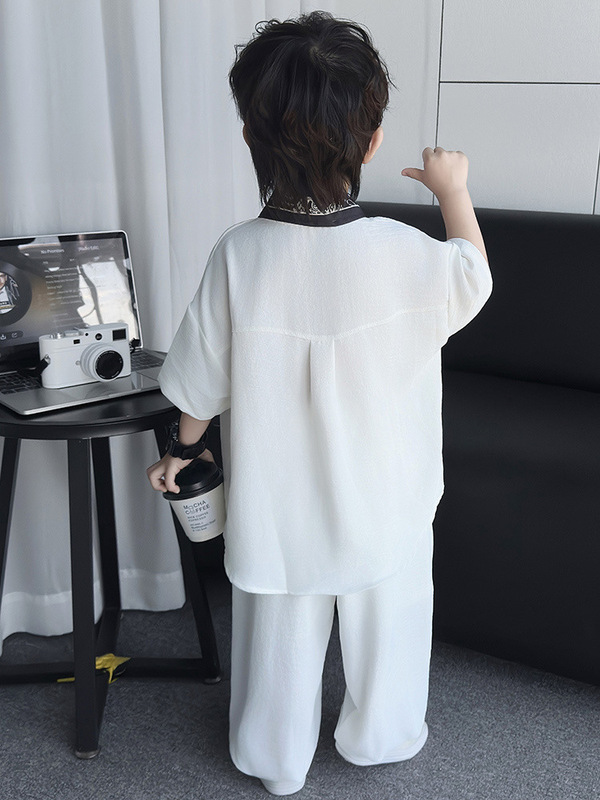 童装男童夏季套装2025新款儿童白色短袖衣服男宝宝夏装帅气衬衫潮|undefined