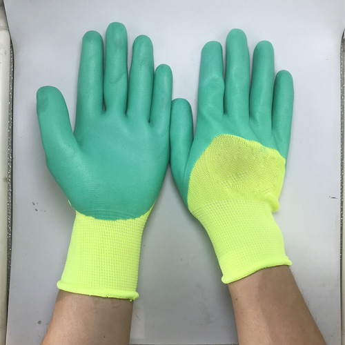 Labor protection gloves for work on the construction site, breathable, non-slip, wear-resistant, protective dipped gloves, 13-needle nylon latex full rubber gloves