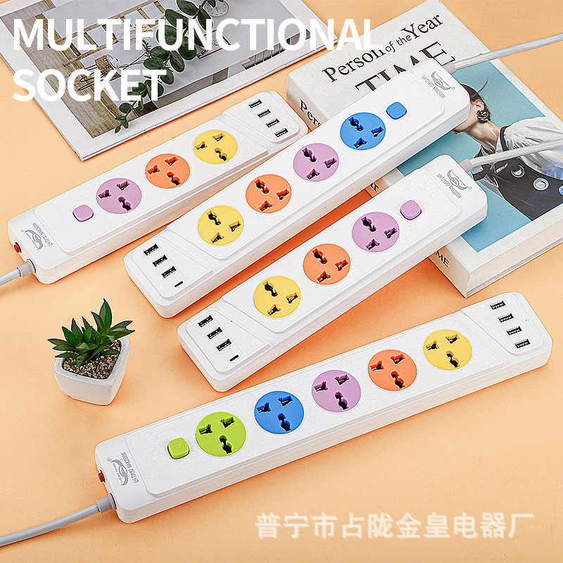 Protector de sobrecarga con cable eléctrico con puerto USB-C cargado con conector de conector de cable de extensión de color