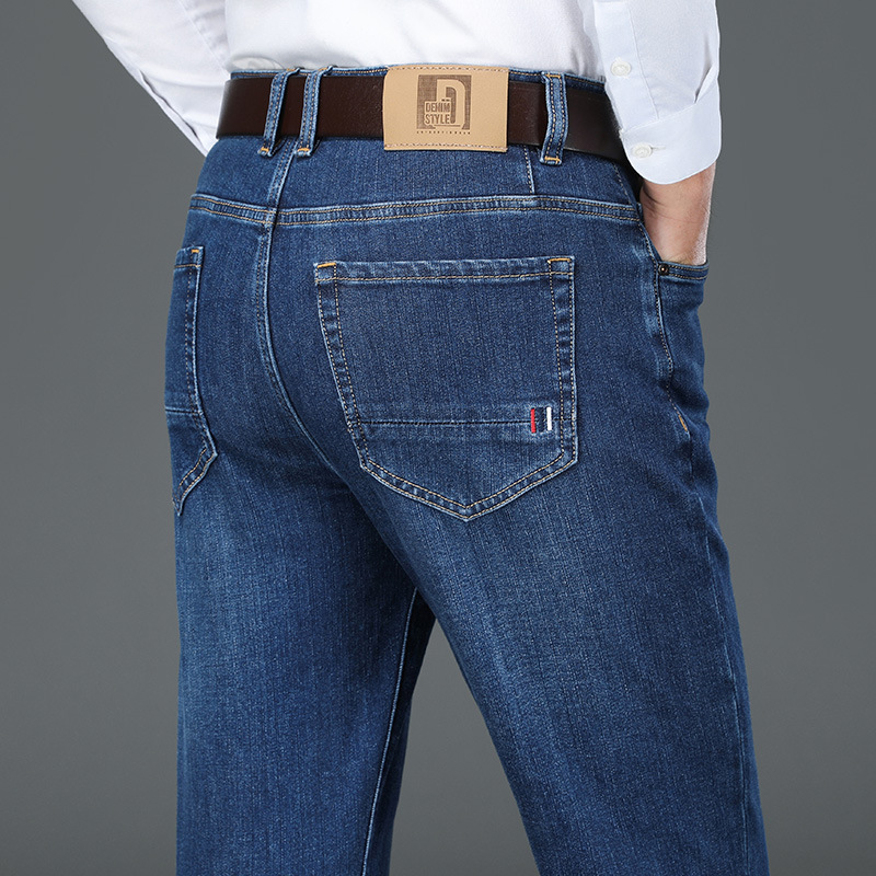 Autumn New High-End Men's Jeans for Middle-Aged Dads, Versatile Business Casual Stretch Cotton Men's Straight Pants