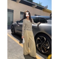 韩系撞色假两件条纹长袖恤女秋2025新款小个子修身显瘦内搭上衣款