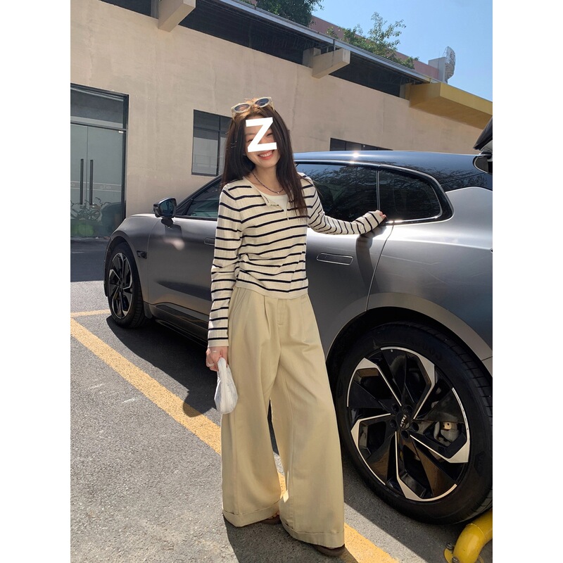 韩系撞色假两件条纹长袖恤女秋2025新款小个子修身显瘦内搭上衣款|undefined